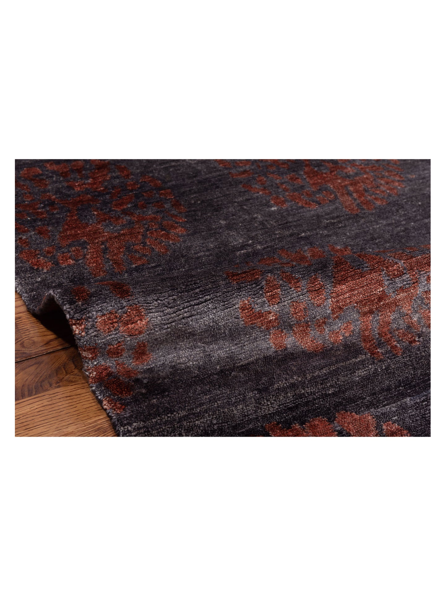 Tenzari Charcoal Red 5.2x8 Hand Knotted Rug