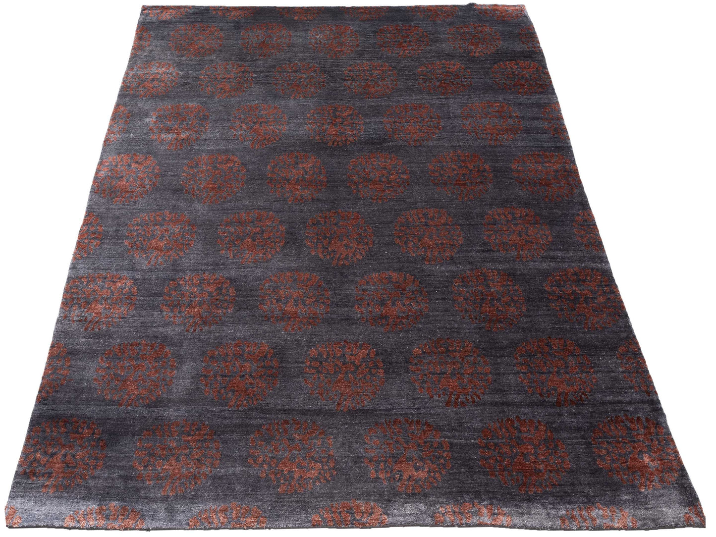 Tenzari Charcoal Red 8.1x10.1 Hand Knotted Rug