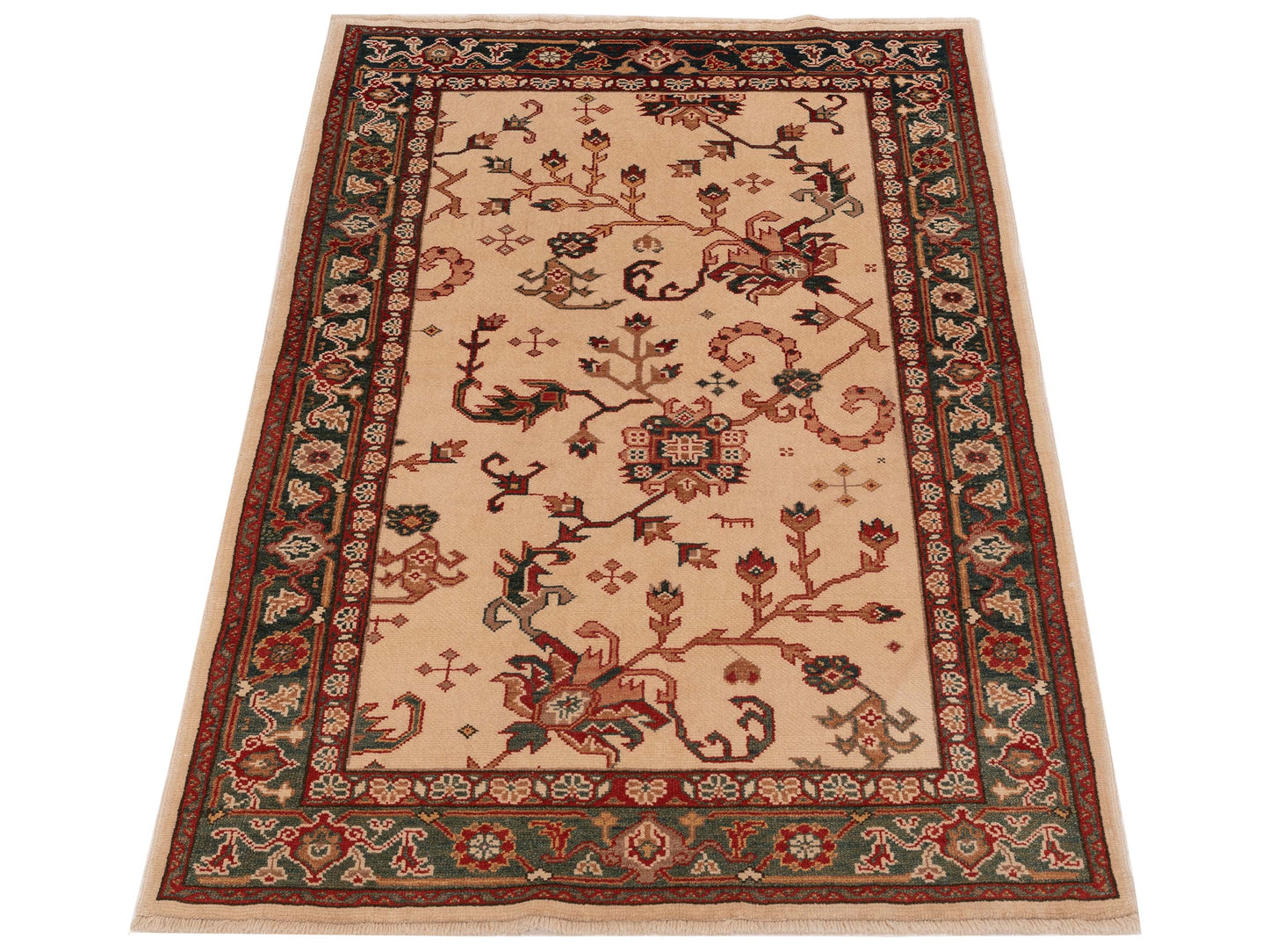 Antiqua Loom Ivory Green 4.1x6 Hand Knotted Rug