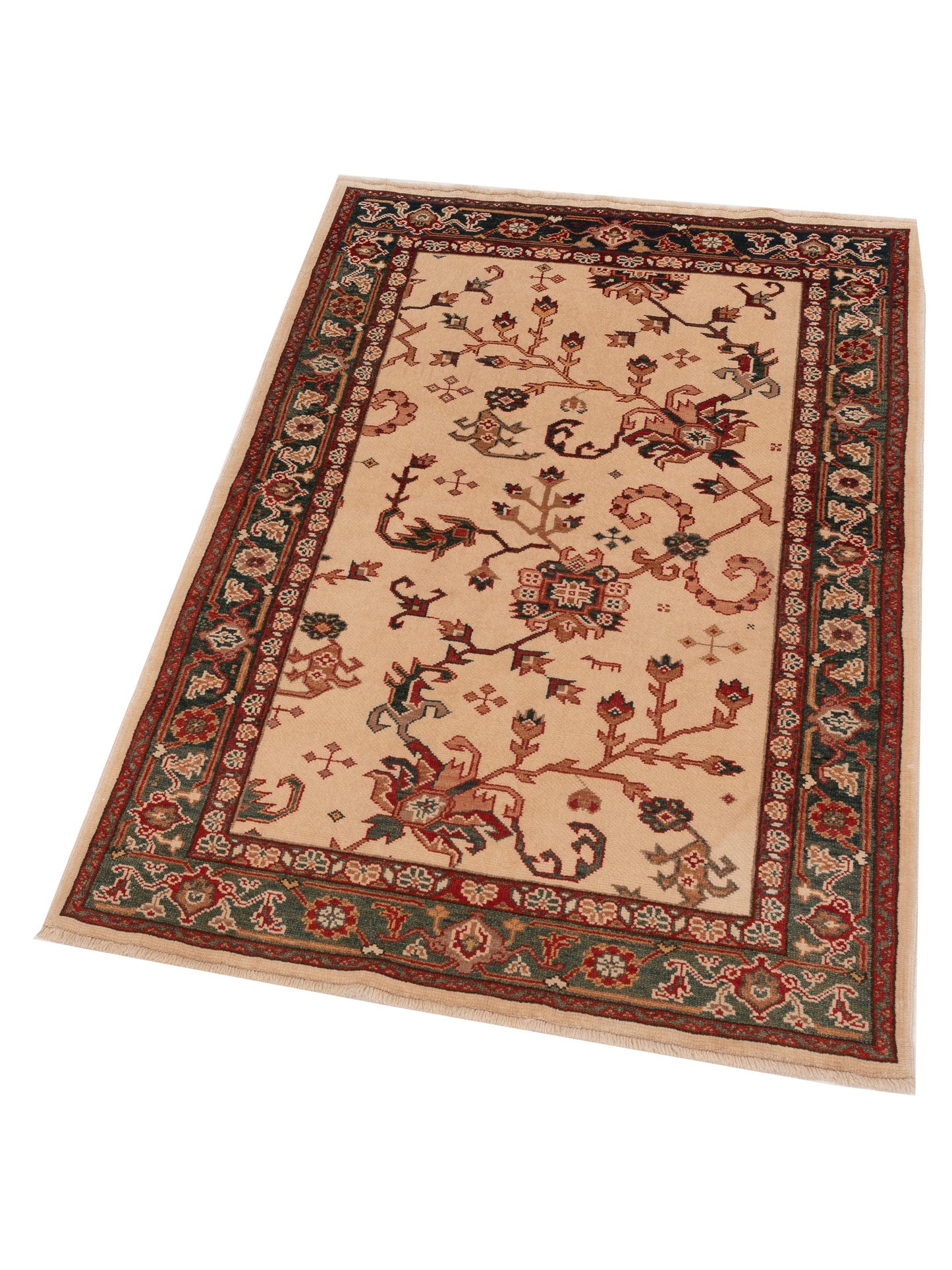 Antiqua Loom Ivory Green 4.1x6 Hand Knotted Rug