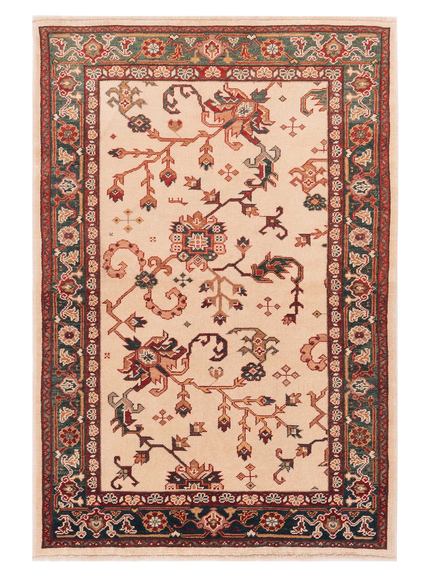 Pasha Antique Loom  Ivory Green Traditional