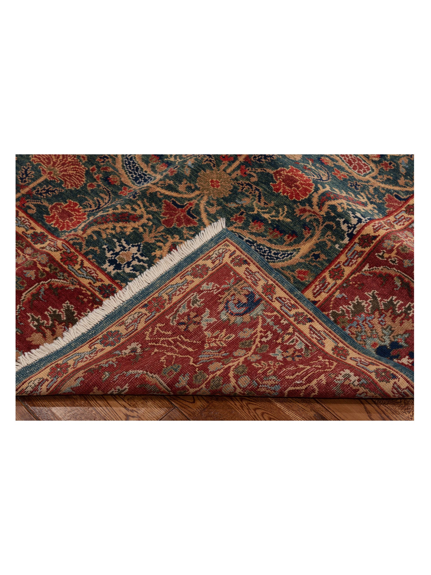 Antiqua Loom Teal Blue Red 6.8x7.3 Hand Knotted Rug