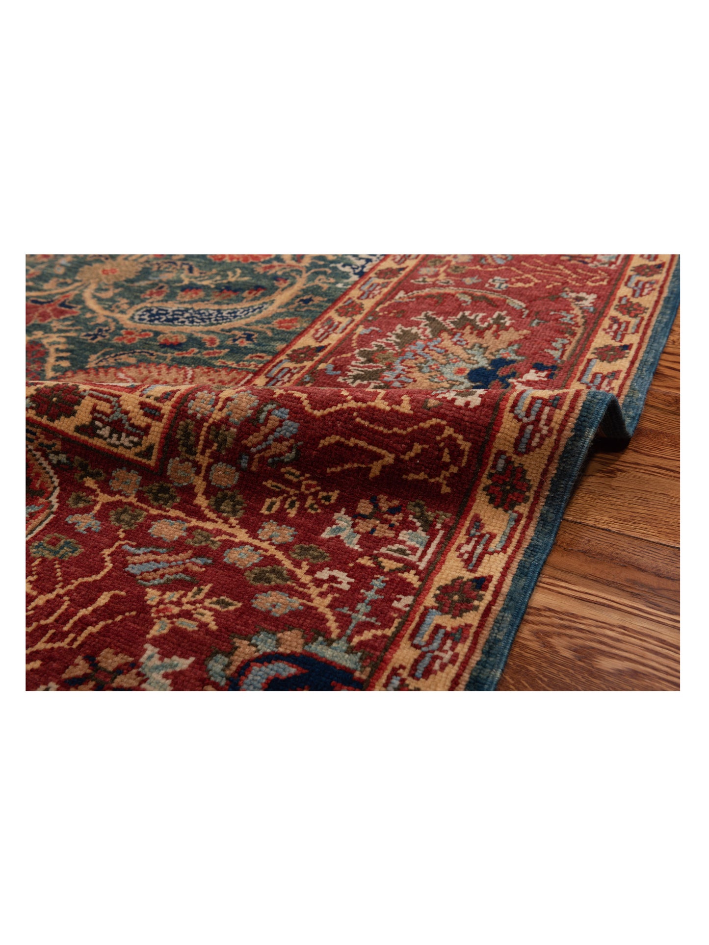 Antiqua Loom Teal Blue Red 6.8x7.3 Hand Knotted Rug