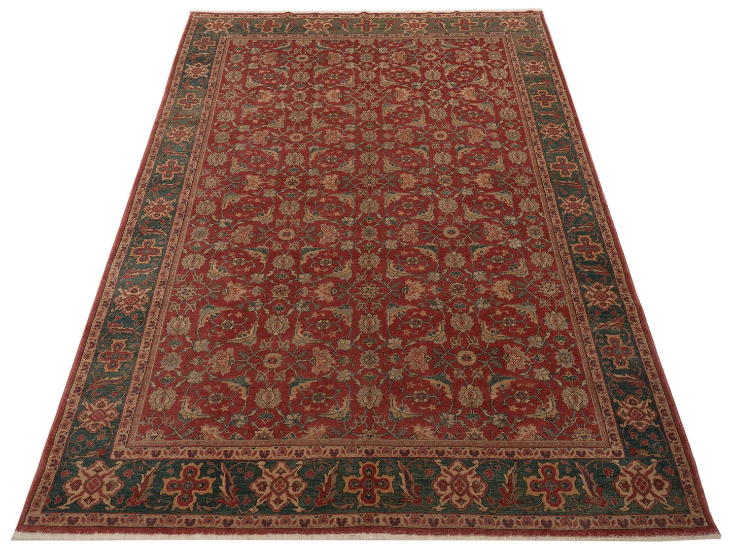 Antiqua Loom Rust Green 8x9.8 Hand Knotted Rug