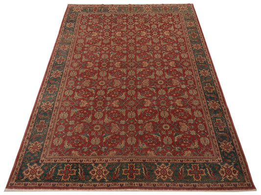 Antiqua Loom Rust Green 8x9.8 Hand Knotted Rug