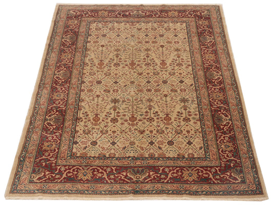 Antiqua Loom Beige Red 6.9x8.11 Hand Knotted Rug