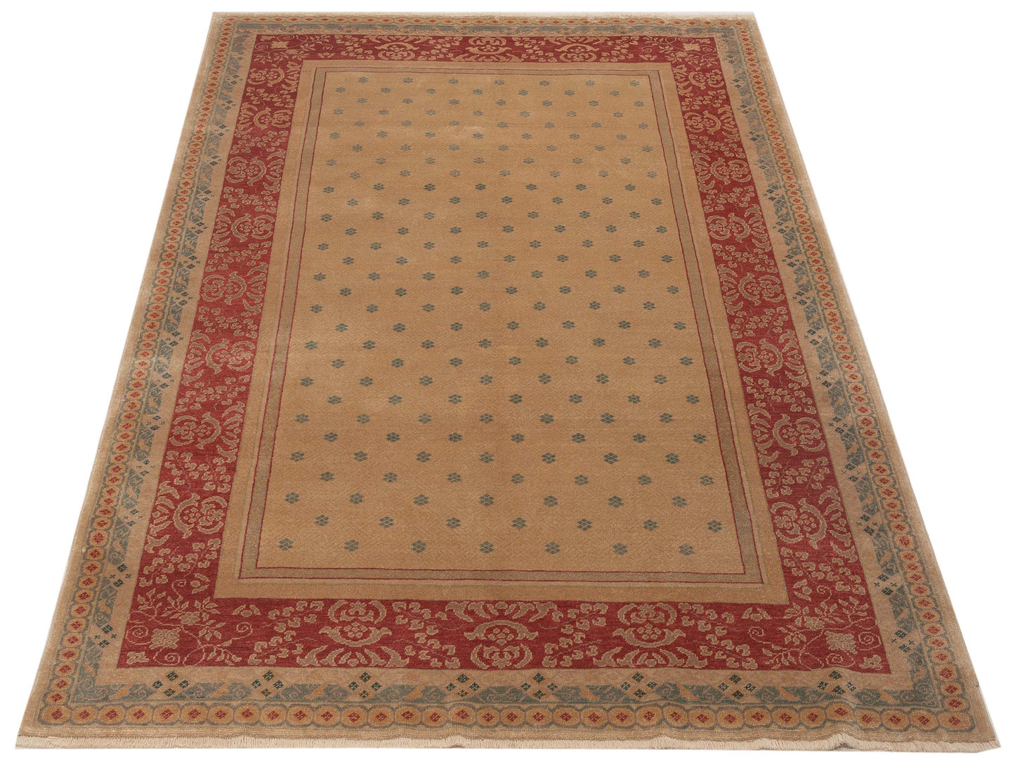 Antiqua Loom Cream Red 6.8x8.3 Hand Knotted Rug