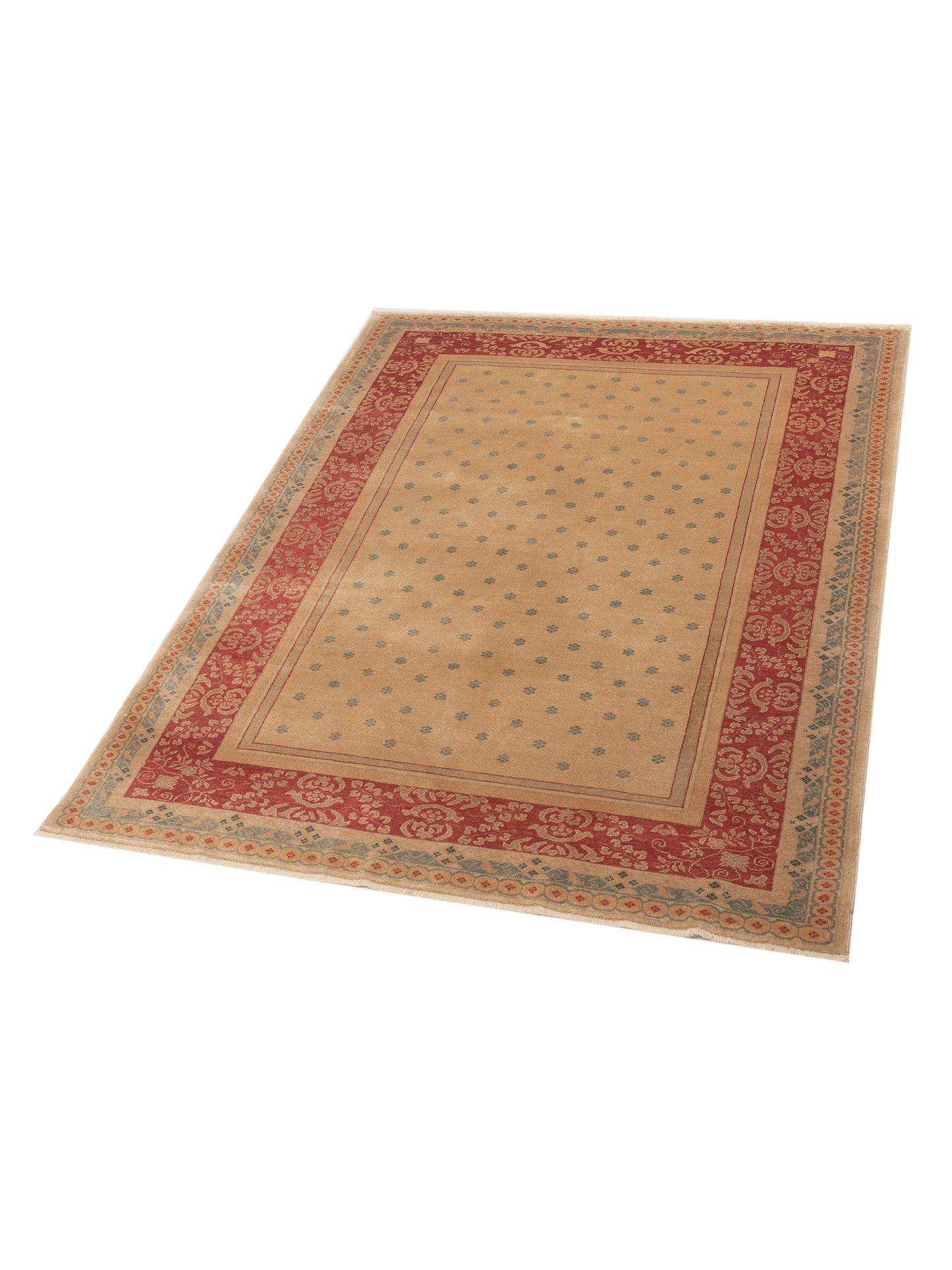 Antiqua Loom Cream Red 6.8x8.3 Hand Knotted Rug