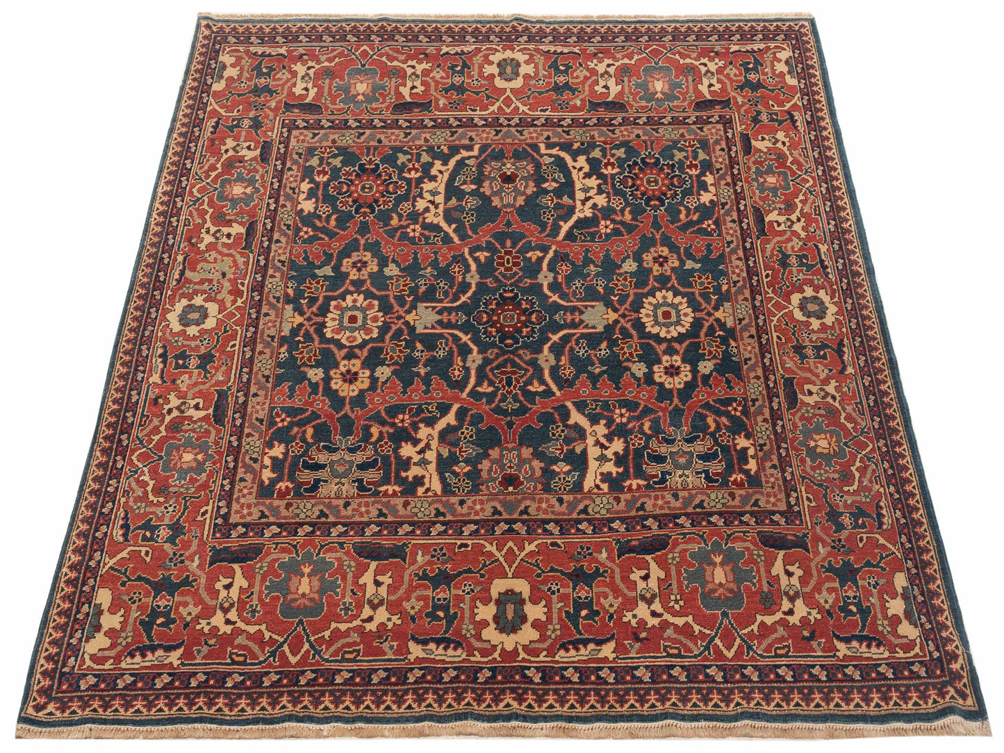 Antiqua Loom Blue Red 6.9x7.3 Hand Knotted Rug