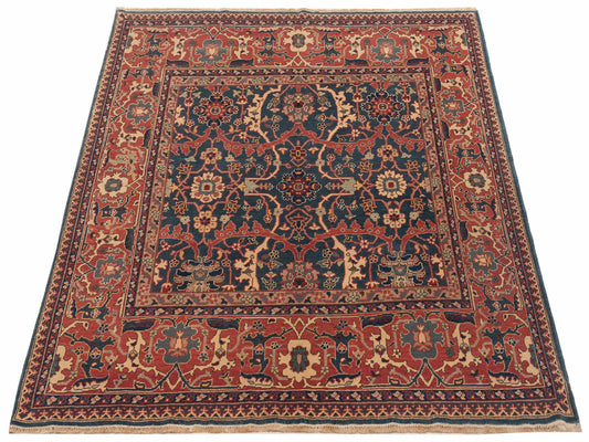 Antiqua Loom Blue Red 6.9x7.3 Hand Knotted Rug