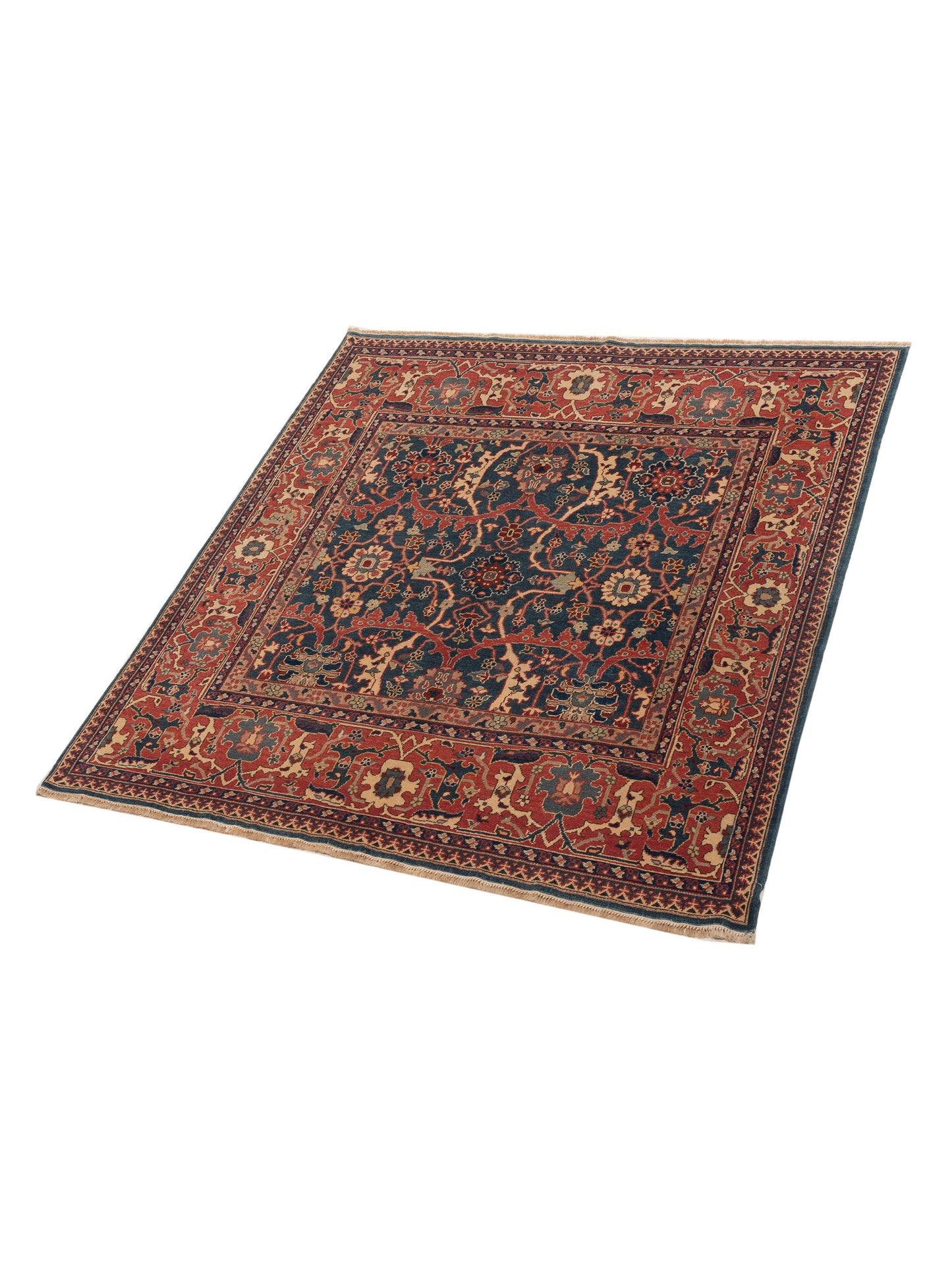 Antiqua Loom Blue Red 6.9x7.3 Hand Knotted Rug