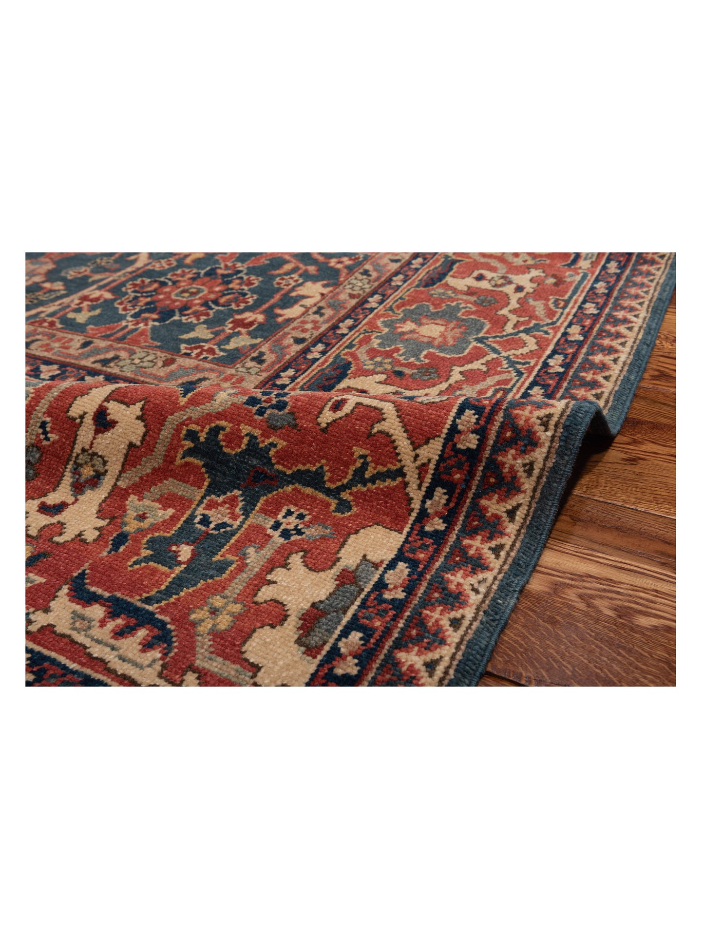 Antiqua Loom Blue Red 6.9x7.3 Hand Knotted Rug