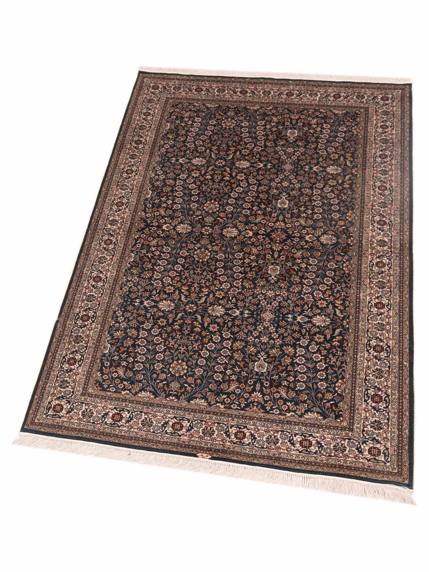 Pure Silk Green Ivory 3.1x5.1 Hand Knotted Rug