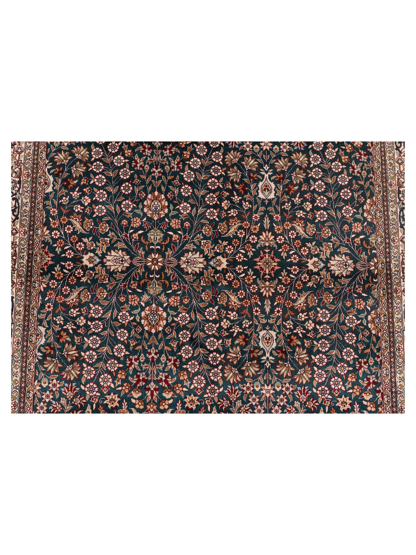 Pure Silk Green Ivory 3.1x5.1 Hand Knotted Rug