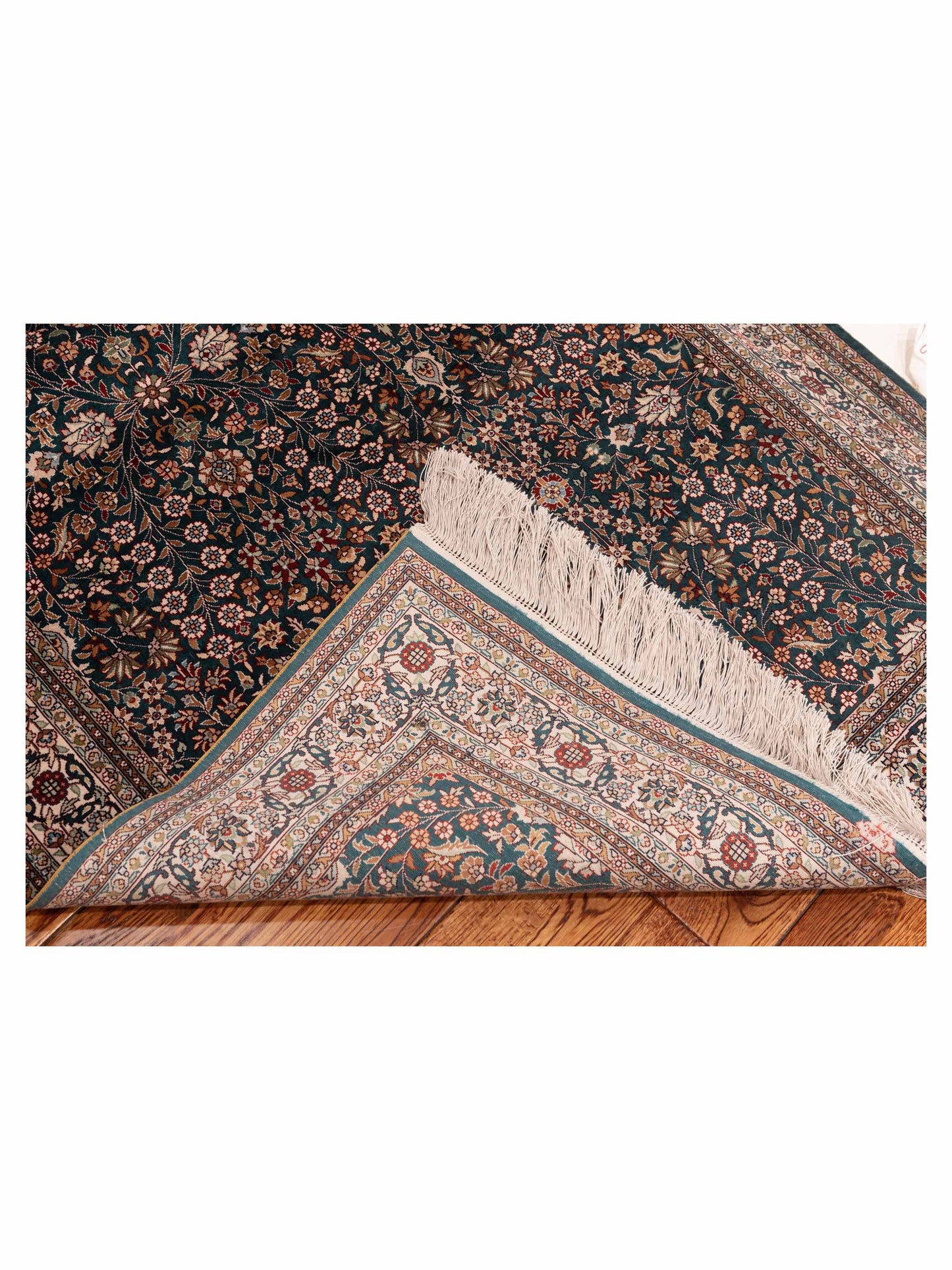 Pure Silk Green Ivory 3.1x5.1 Hand Knotted Rug