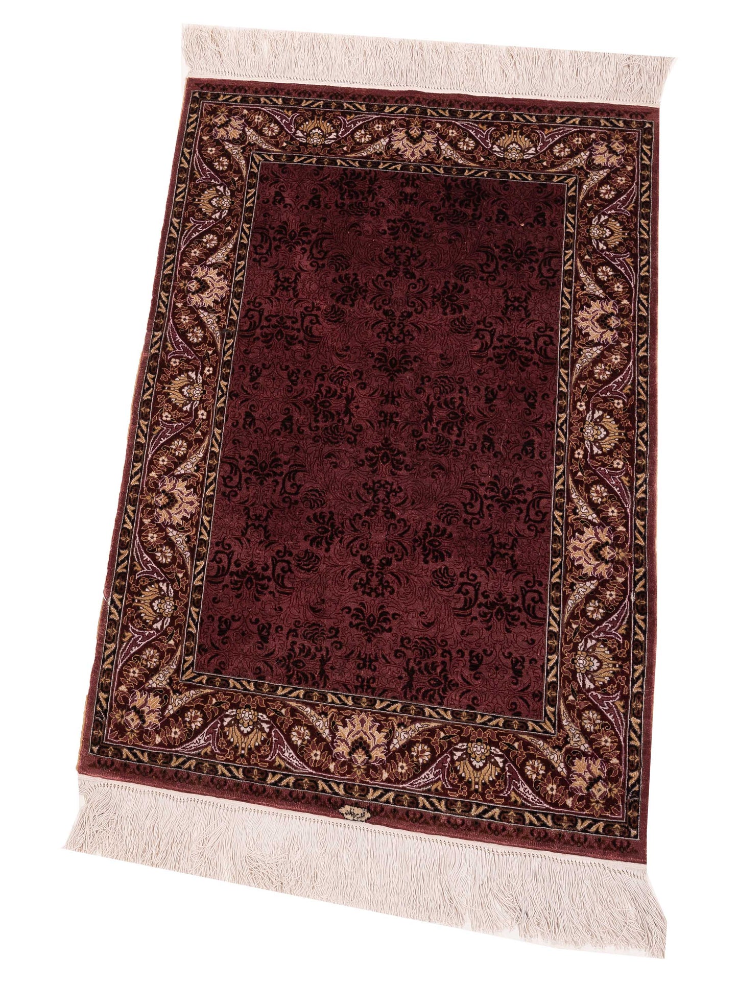 Pure Silk Burgundy 2x3.4 Hand Knotted Rug