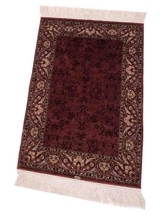 Pure Silk Burgundy 2x3.4 Hand Knotted Rug
