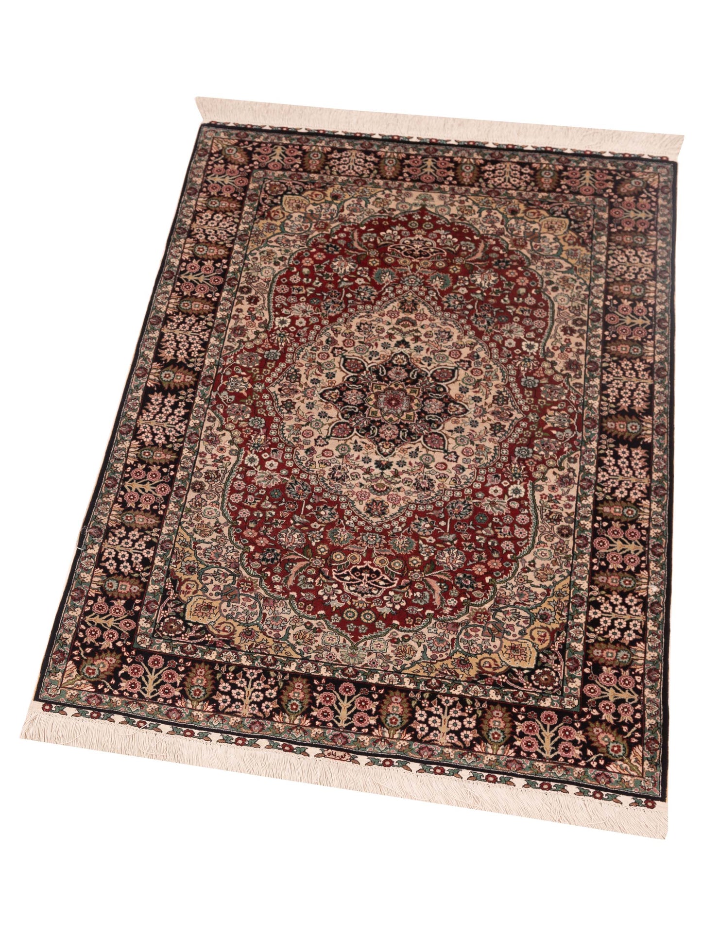 Pure Silk Red Black 2.7x4 Hand Knotted Rug