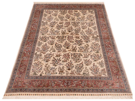 Pure Silk Ivory Pink 5.7x8 Hand Knotted Rug