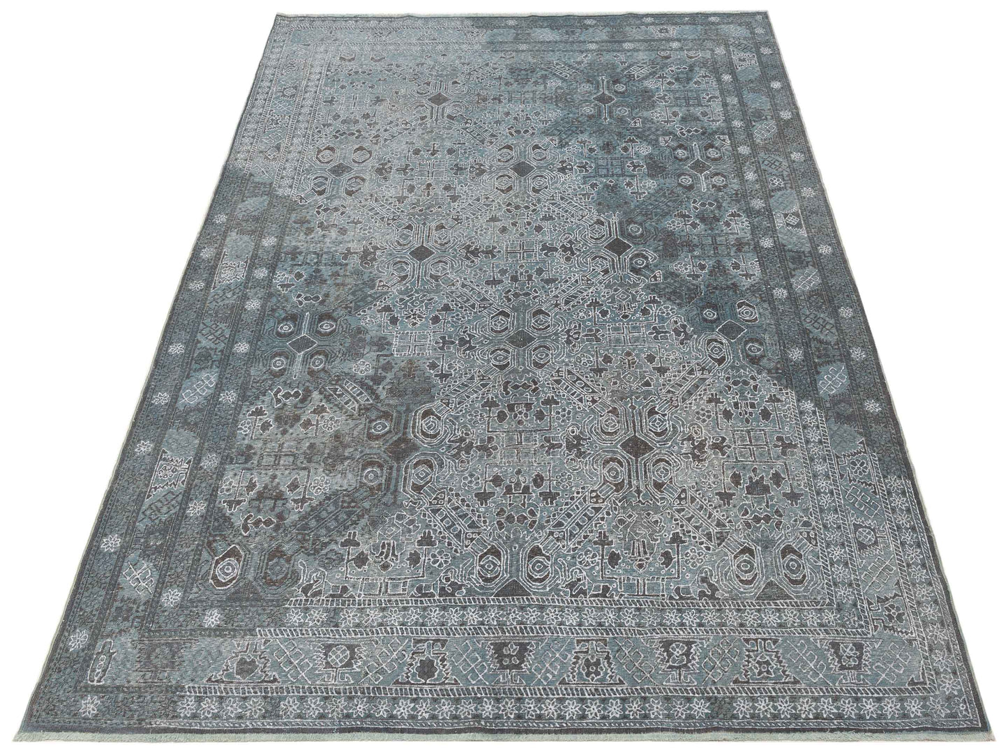 Vintage Gray Blue 6.8x9.6 Hand Knotted Rug