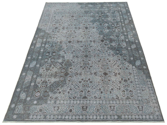 Vintage Gray Blue 6.8x9.6 Hand Knotted Rug
