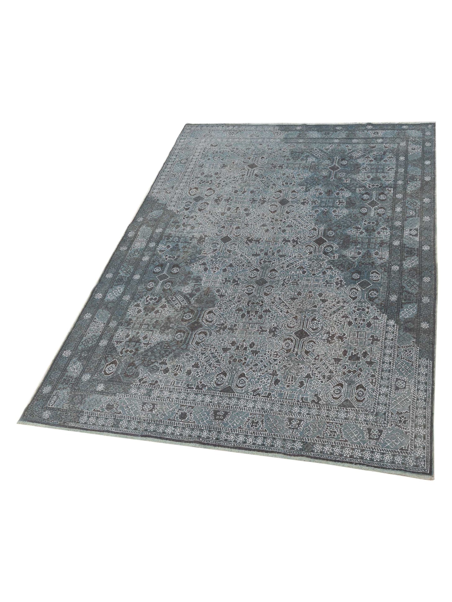 Vintage Gray Blue 6.8x9.6 Hand Knotted Rug