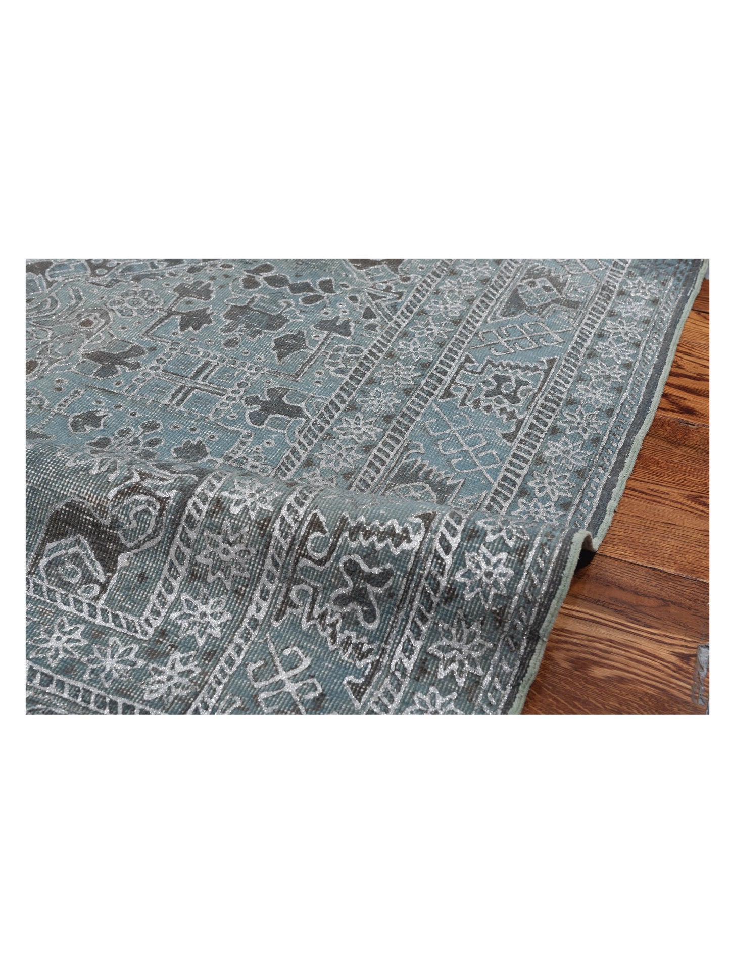 Vintage Gray Blue 6.8x9.6 Hand Knotted Rug