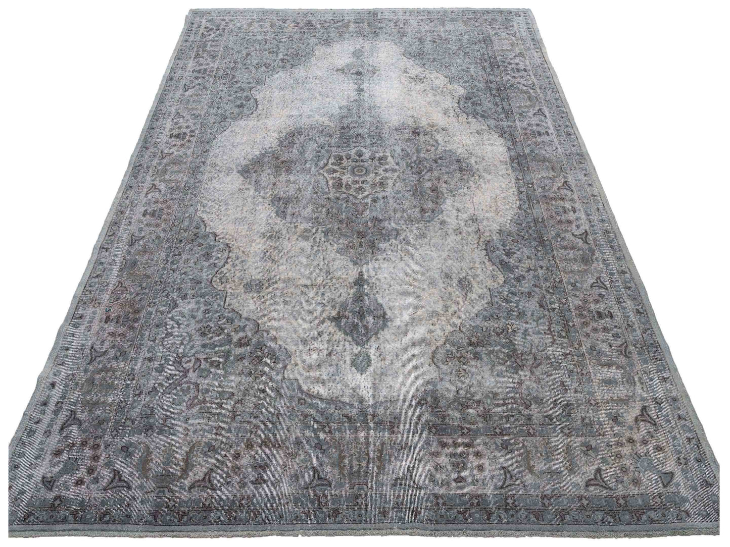 Vintage Gray 9.2x12.6 Hand Knotted Rug