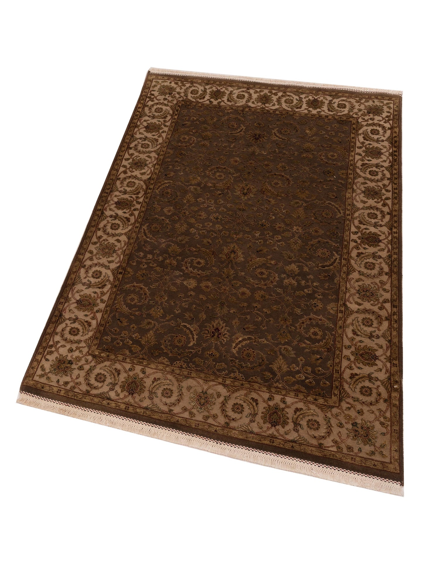 Javira Silk Brown Beige 4.1x6.2 Hand Knotted Rug