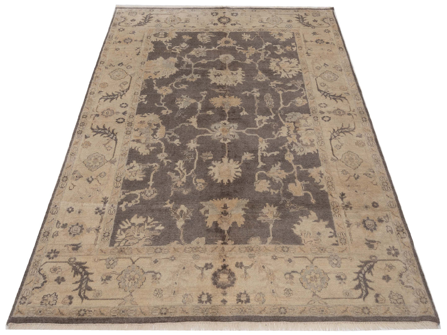 Oushara Brown Ivory 7.11x9.10 Hand Knotted Rug