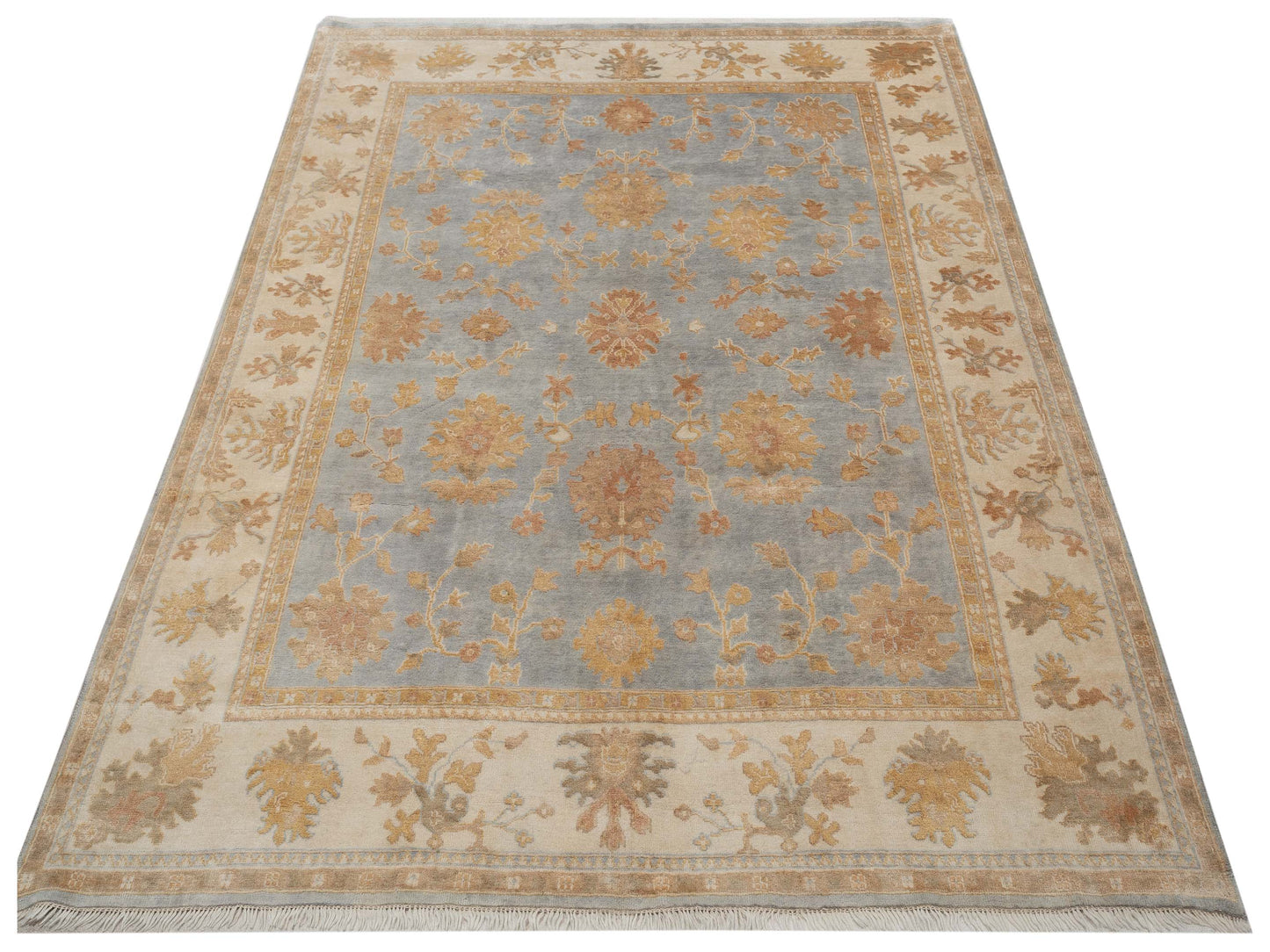 Oushara Gray Ivory 7.11x10 Hand Knotted Rug