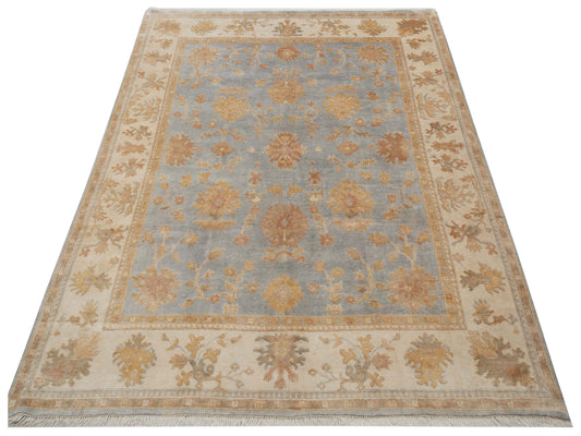 Oushara Gray Ivory 7.11x10 Hand Knotted Rug
