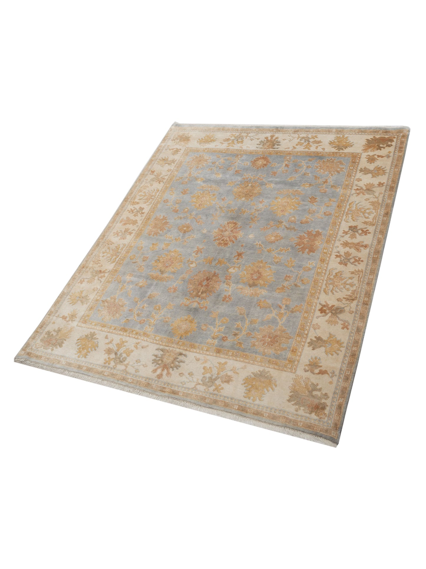 Oushara Gray Ivory 7.11x10 Hand Knotted Rug