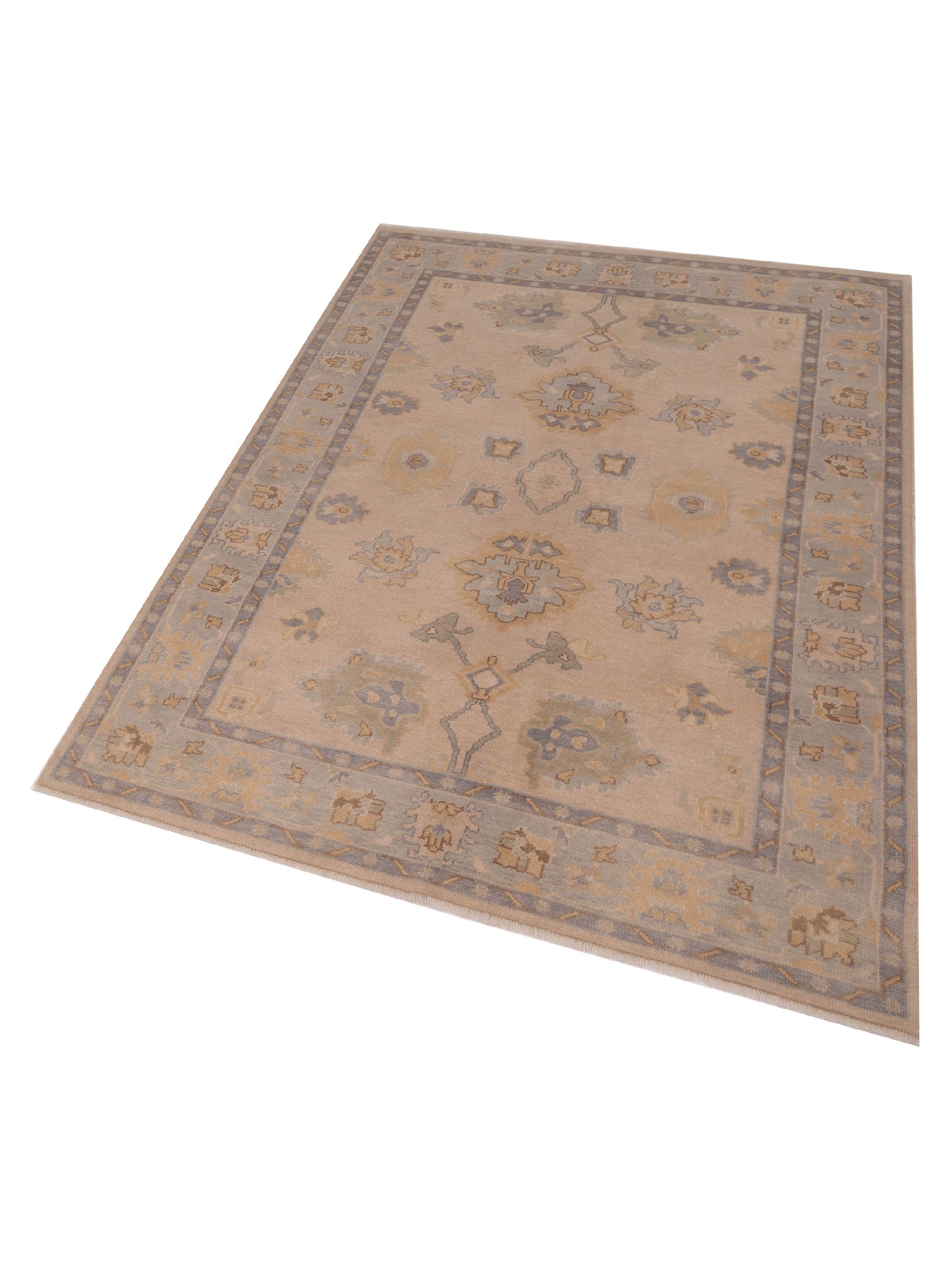 Oushara Beige Blue 6x8.9 Hand Knotted Rug