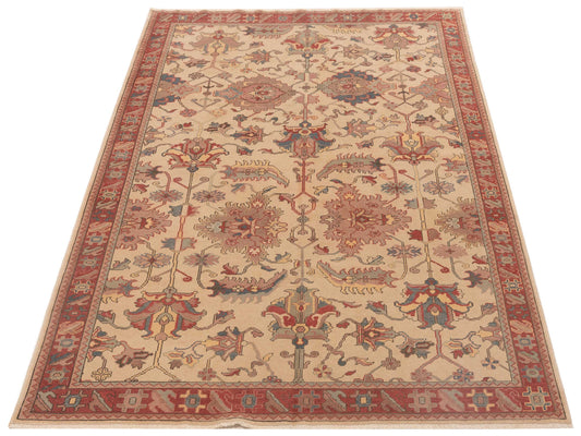 Antiqua Loom Beige Rust 5.8x8 Hand Knotted Rug