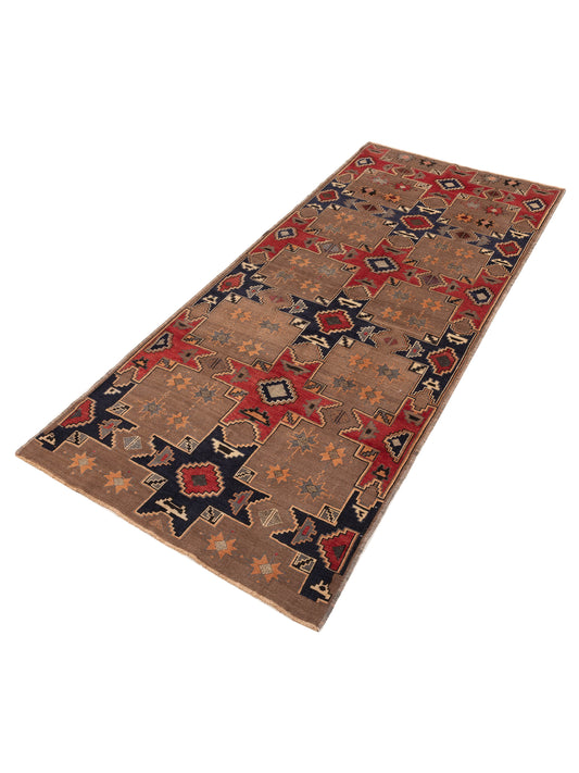 Patchwork Brown Navy 5.5x12.3 Hand Knotted Rug