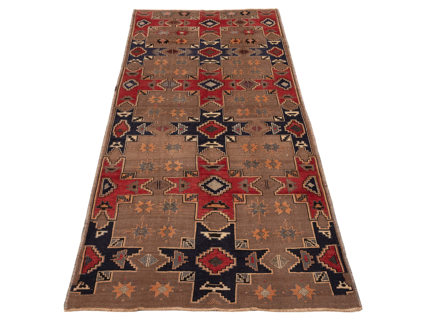 Patchwork Brown Navy 5.5x12.3 Hand Knotted Rug