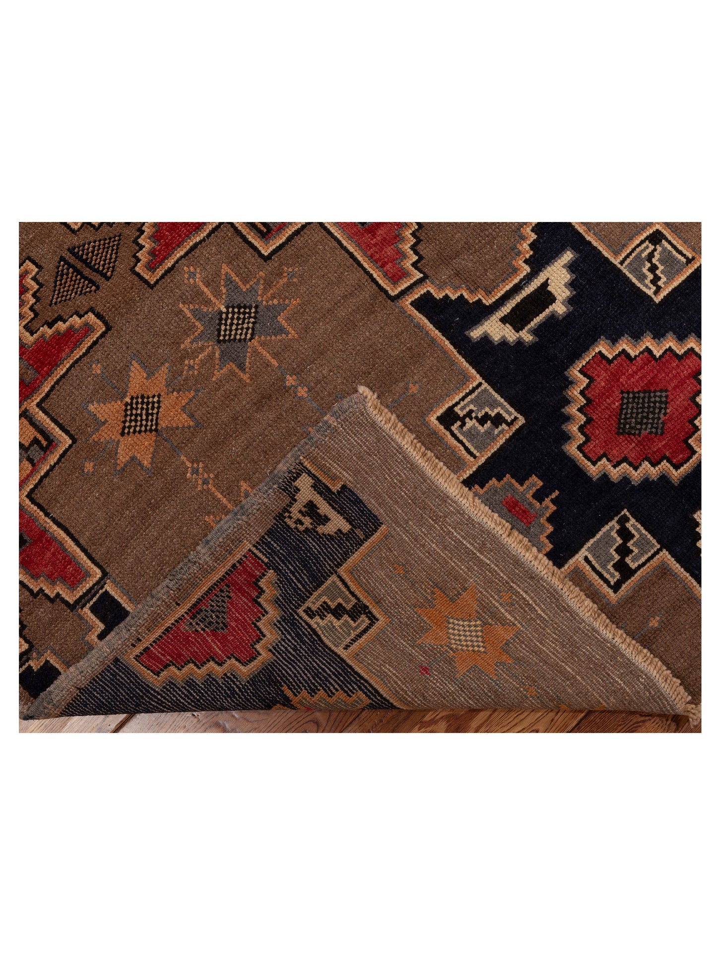 Patchwork Brown Navy 5.5x12.3 Hand Knotted Rug