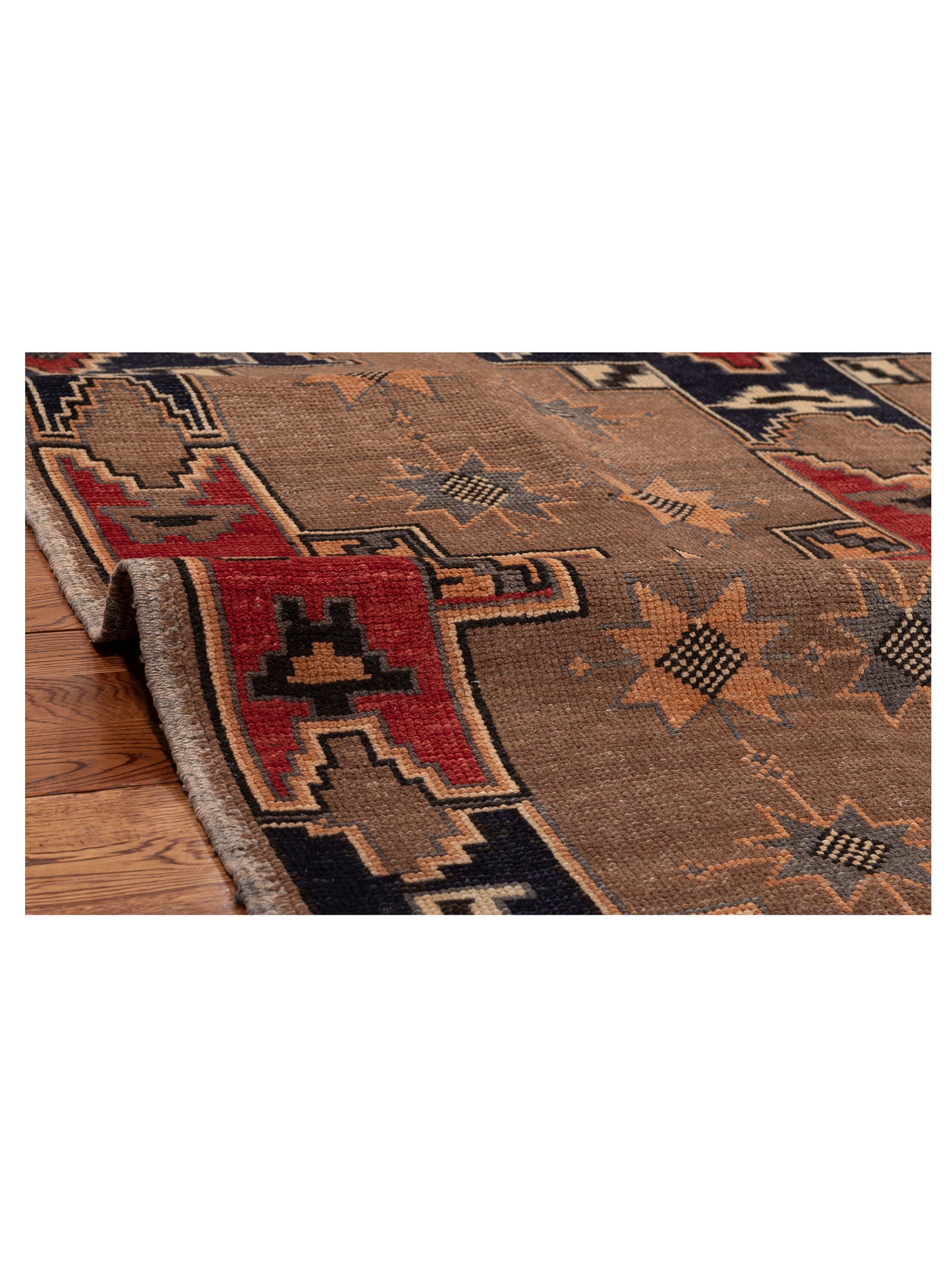 Patchwork Brown Navy 5.5x12.3 Hand Knotted Rug