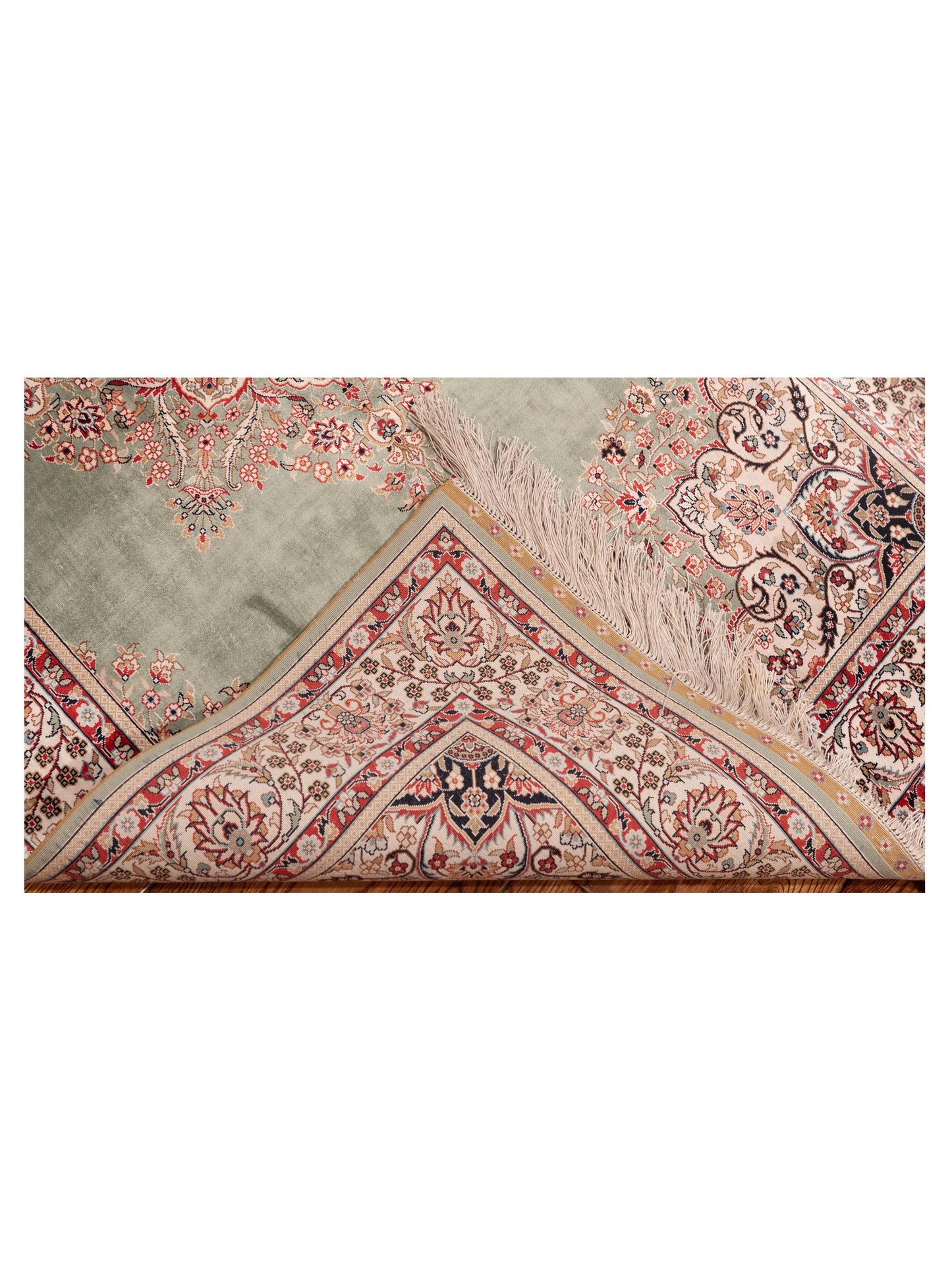 Pure Silk Green Ivory 3.1x5.1 Hand Knotted Rug