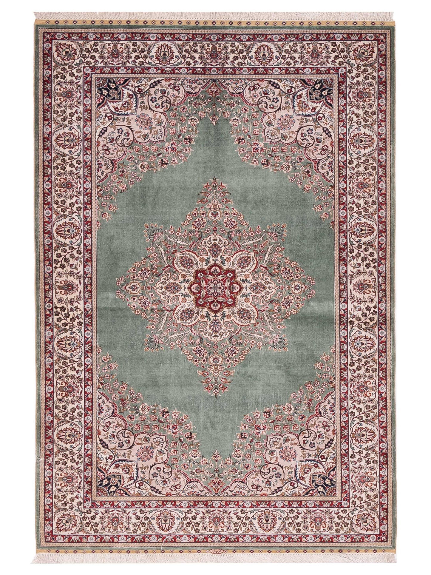 Pasha Pure Silk  Green Ivory Traditional