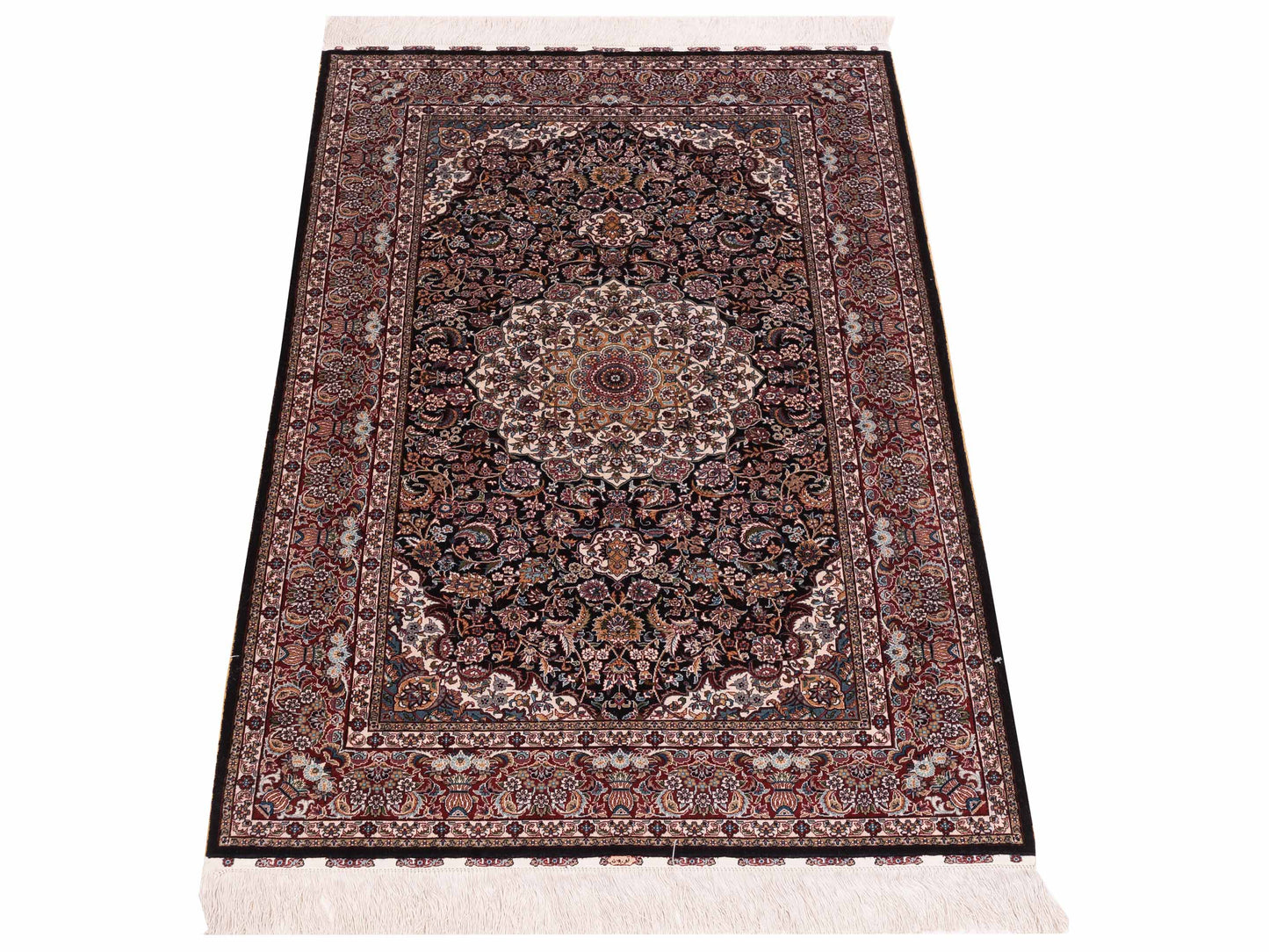 Pure Silk Navy Red 3.1x5.1 Hand Knotted Rug