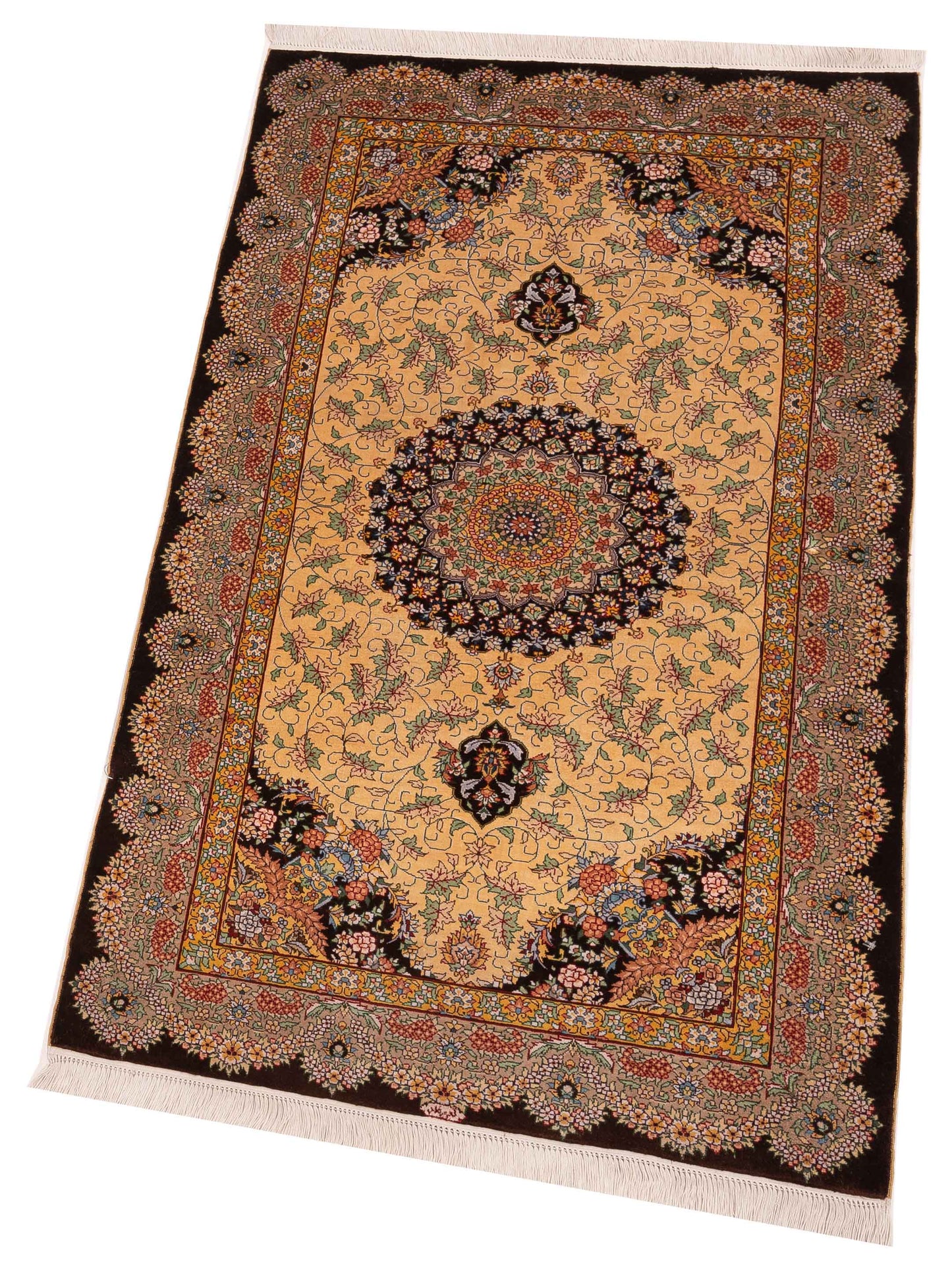 Pure Silk Gold Brown 2.4x4.1 Hand Knotted Rug