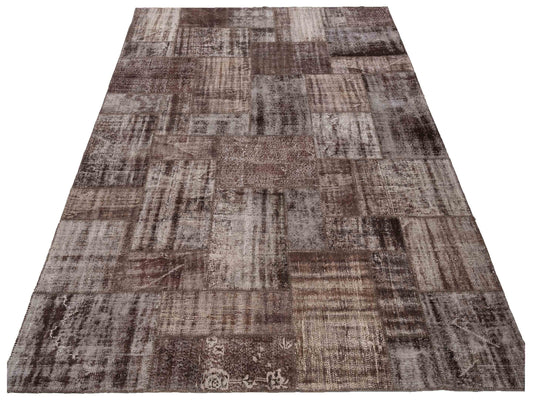 Patchwork Brown 9x12 Hand Knotted Rug