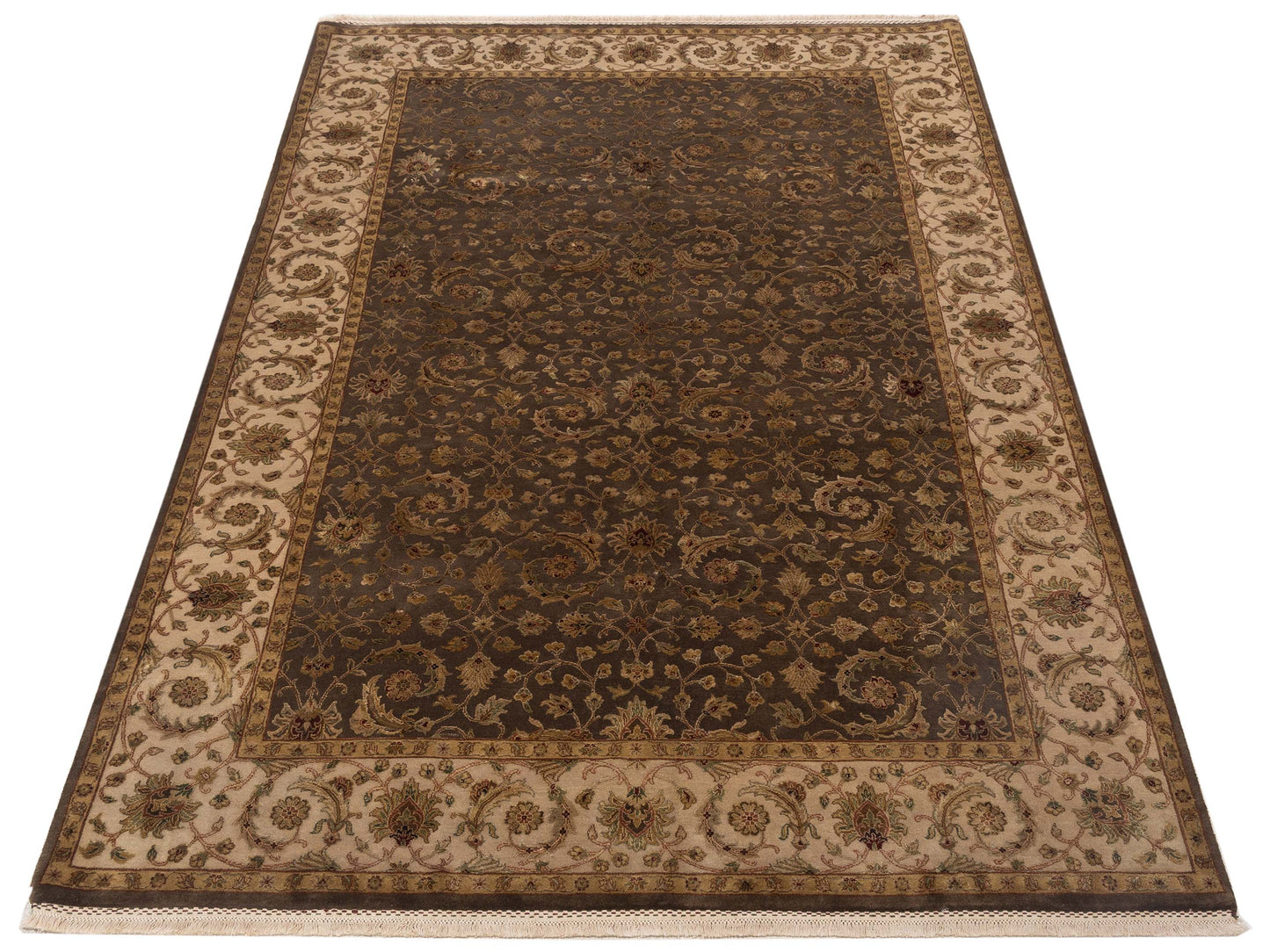 Javira Silk Brown Beige 6.2x9.8 Hand Knotted Rug