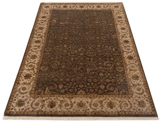 Javira Silk Brown Beige 6.2x9.8 Hand Knotted Rug