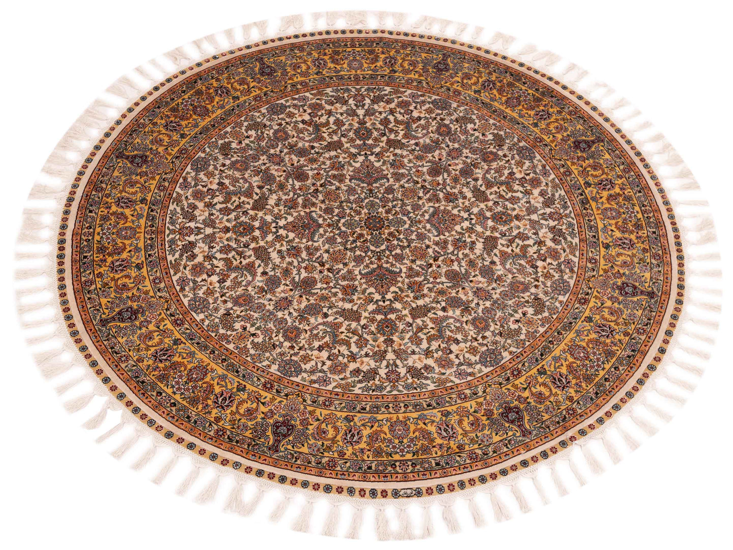 Pure Silk Ivory Gold 4.11x5 Hand Knotted Rug