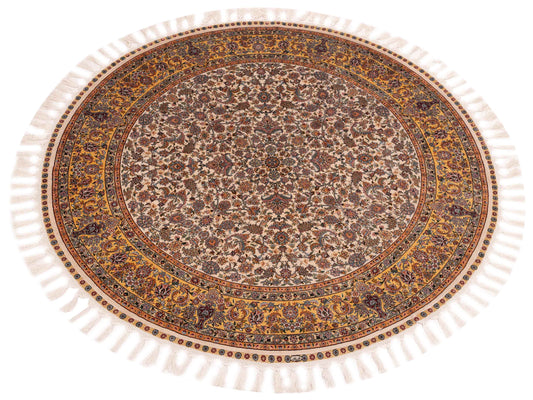 Pure Silk Ivory Gold 4.11x5 Hand Knotted Rug