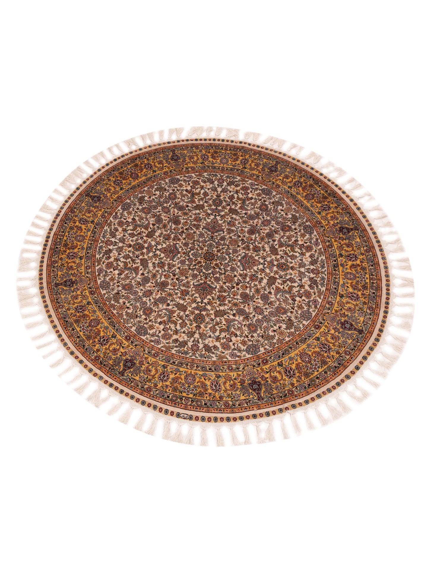 Pure Silk Ivory Gold 4.11x5 Hand Knotted Rug