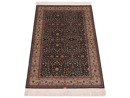 Pure Silk Black Ivory 3.1x5.2 Hand Knotted Rug